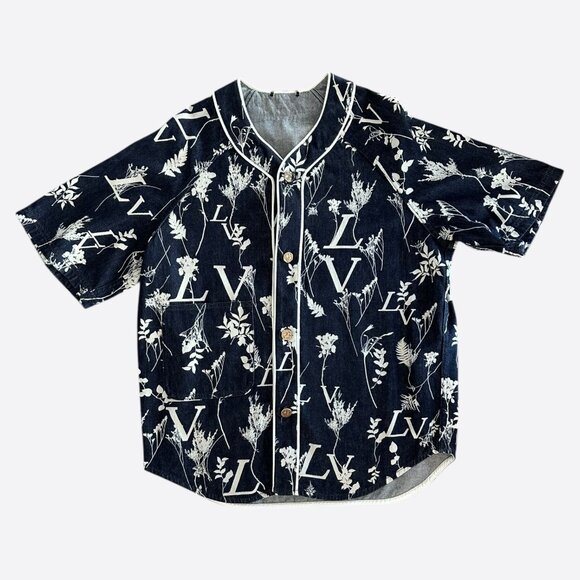 Louis Vuitton Navy & White Leaf Baseball Jersey - Picture 1 of 6